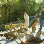 Cameron and Eliot cementing in the plaque-board in the Kitchen Commemoration Garden. The final touch to this lovely area at the entrance to the monastery.