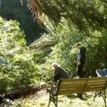 Heidi and Cameron tending the new garden area just below the upper house. A branch of Johns tree sweeps across the foreground.