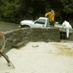 The final layer of white stone being added to the kitchen garden.