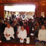 The crowd begins to assemble for Vesak.